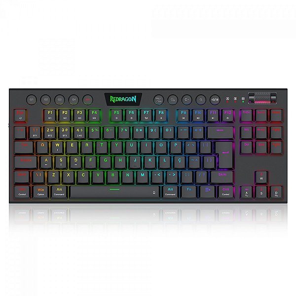 Teclado Mecânico Gamer Redragon Horus Pro TKL, Bluetooth, RGB, Switch Brown, ABNT2, Preto