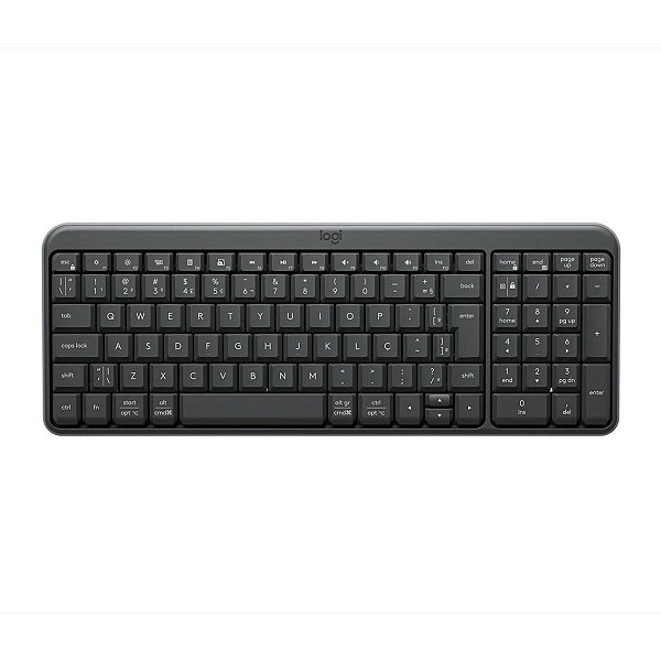 Teclado Sem Fio Logitech K250 Compacto, Teclado Numérico, Bluetooth, Resistente a Derramamentos, ABNT2, Grafite