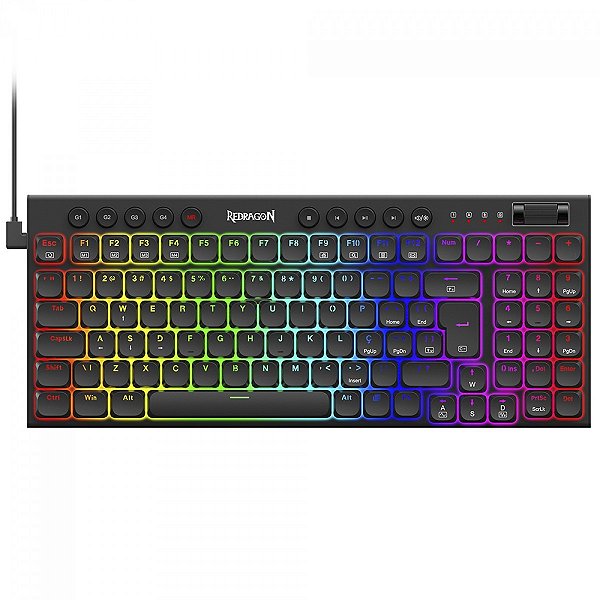 Teclado Mecânico Gamer Redragon Sion, RGB, Switch Marrom, USB, Preto