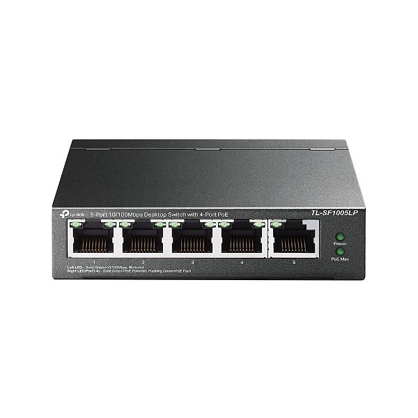 Switch TP-Link SF1005LP Fast Ethernet de Mesa de 5 Portas com 4 Portas PoE