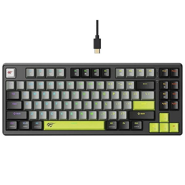 Teclado Mecânico Havit Gamenote KB904L RGB, Switch Magnético, Hall Effect, Preto/Cinza e Verde