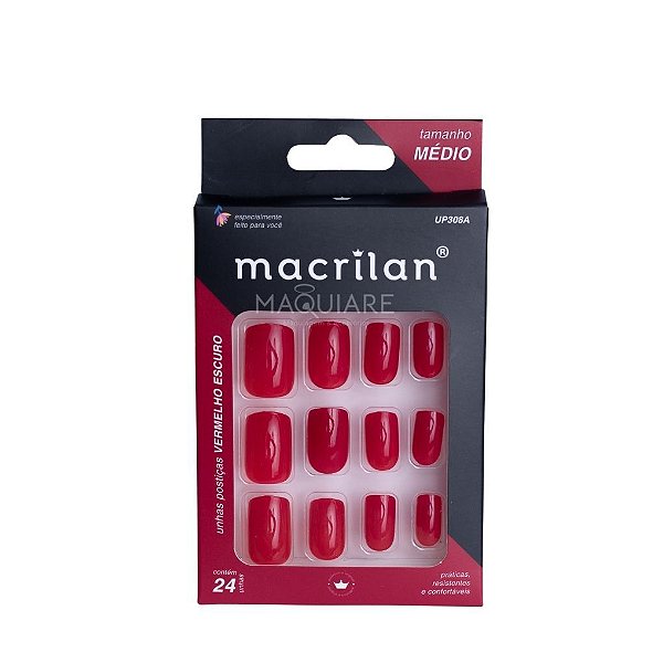 Unhas Postiças Vermelho 24 Unidades Macrilan