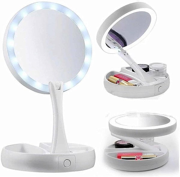 Espelho Facial de Camarim Led Articulável Com Aumento 10x para Maquiagem