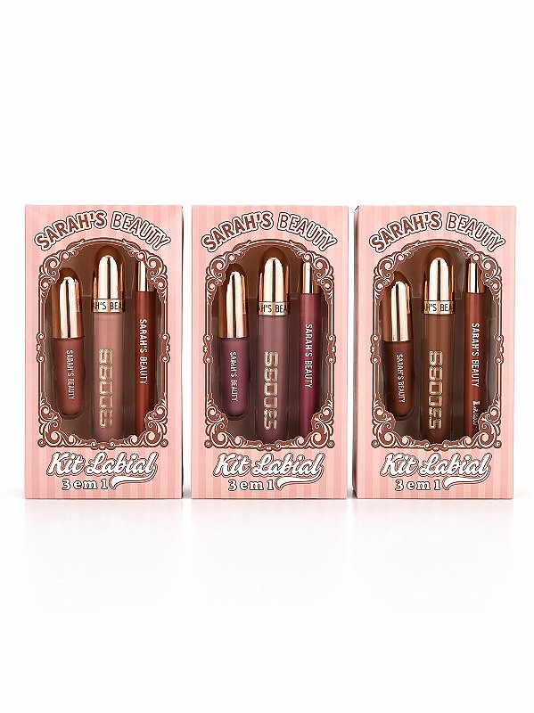 Kit Gloss, Batom e Lápis Labial Sarahs Beauty