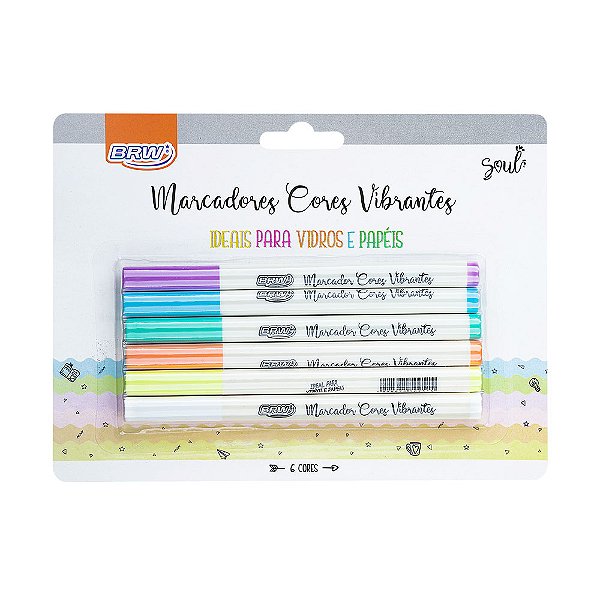 Marcador Ponta Fina Cores Vibrantes 6 und BRW