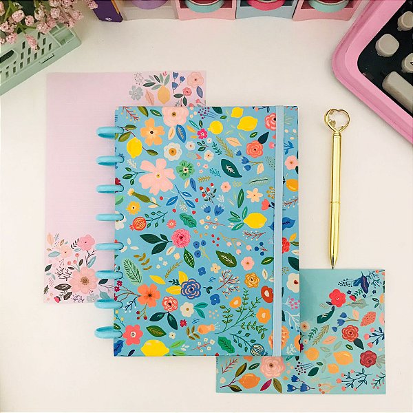 Caderno de Discos Buendía Floral Turquesa