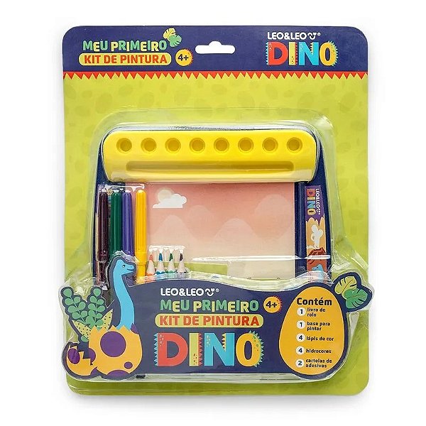 Meu Primeiro Kit de Pintura- Livro de rolo+suporte+4 hidrocores+4 lápis de cor e 2ct adesivos Leo&Leo