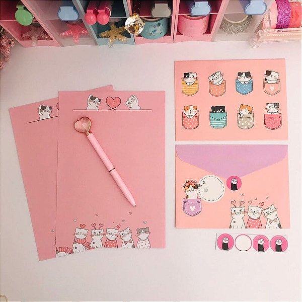 Kit Papéis de Carta com Envelopes e adesivos Buendia