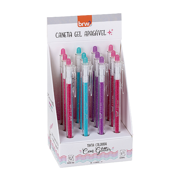 Caneta Esferográfica Gel Apagável 0.7mm Colorida Glitter BRW