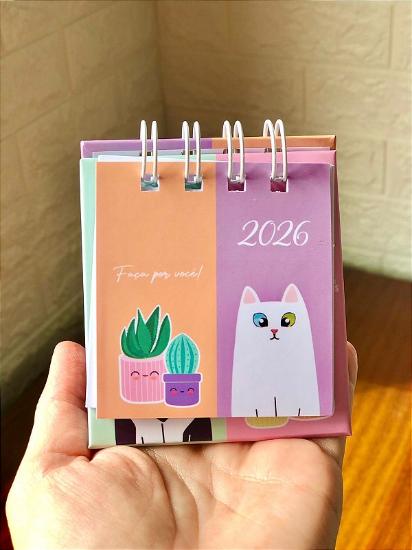 Calendário de Mesa Mini Gatos e Cactos 2026