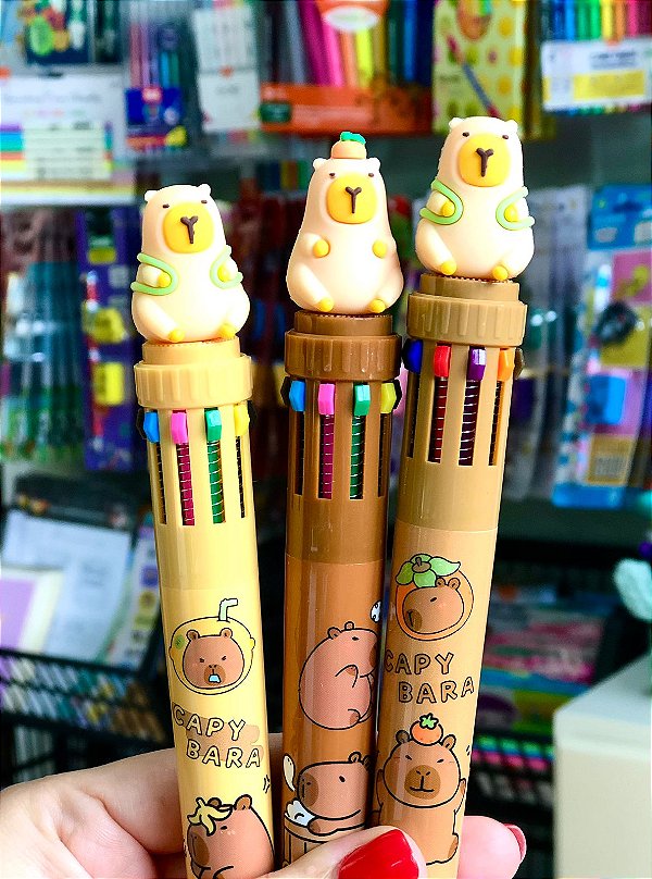 Caneta Retrátil 10 cores Capivara