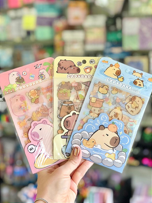 Adesivos transparentes Glitter Capivara- 4 cartelas