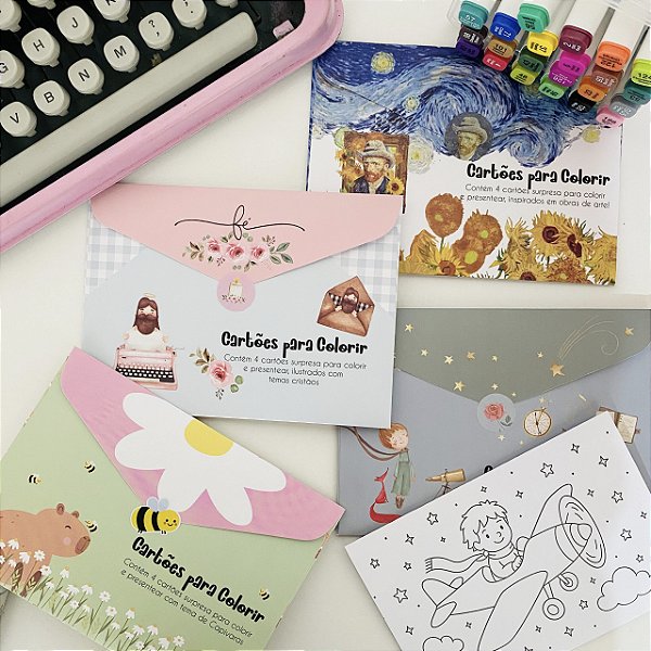 Kit com 4 cartões para colorir Buendia