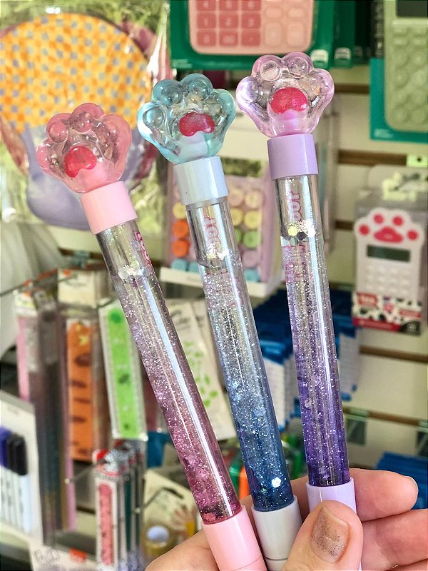 Caneta Patinha de Gato com Glitter Flutuante
