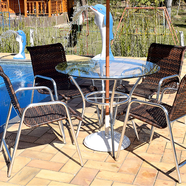 Jogo de Mesa com 4 Cadeiras Área Externa Jardim Piscina Varanda - Trama  Móveis Fábrica e Distribuidora de Móveis