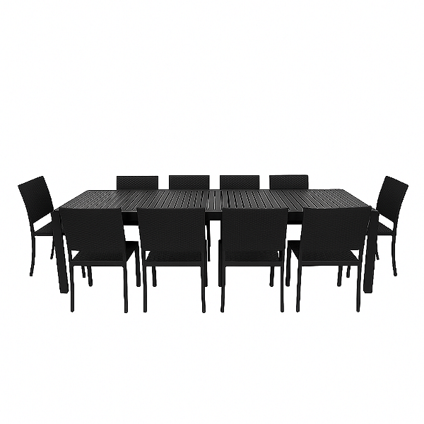 Conjunto de Mesa Retangular com Tampo de Alumínio e 10 Cadeiras