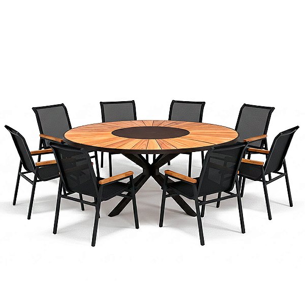 Conjunto de Mesa Cactos em Madeira com 8 Poltronas