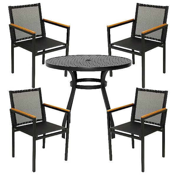 Conjunto Perpétua com Mesa Ripada 1.00m + 4 Cadeiras