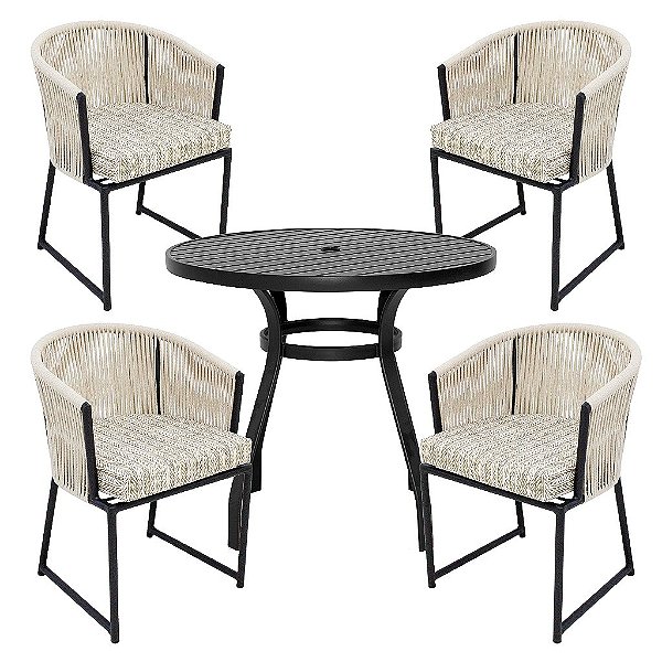 Conjunto de Mesa Íris 1,00m + 4 Poltronas