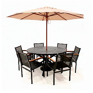Conjunto de mesa Perpétua com Giro Interno 6 Poltronas e Ombrelone