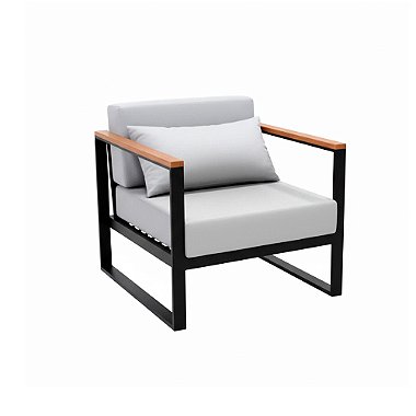 Poltrona Bogarim em Alumínio Com Braço de Madeira