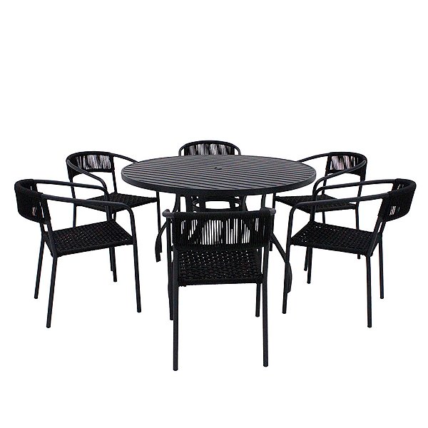 Conjunto de Mesa Lavanda com 6 Poltronas em Corda Náutica