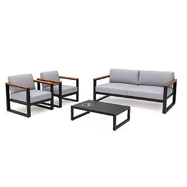 Conjunto de sofá Bogarim com detalhes em Madeira