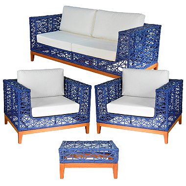 Conjunto de Sofá Petúnia em Fibra Sintética com Pés em Madeira