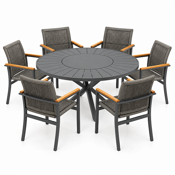 Conjunto de Mesa Perpétua em Corda Náutica 6 Poltronas com Mesa Pétala