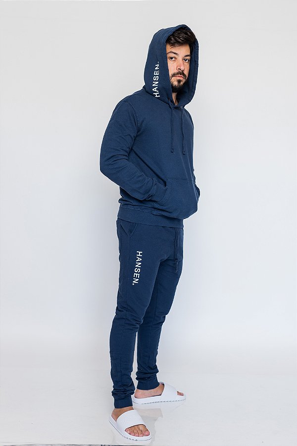 Casaco de Moletom Premium Logo Gorro Azul Marinho
