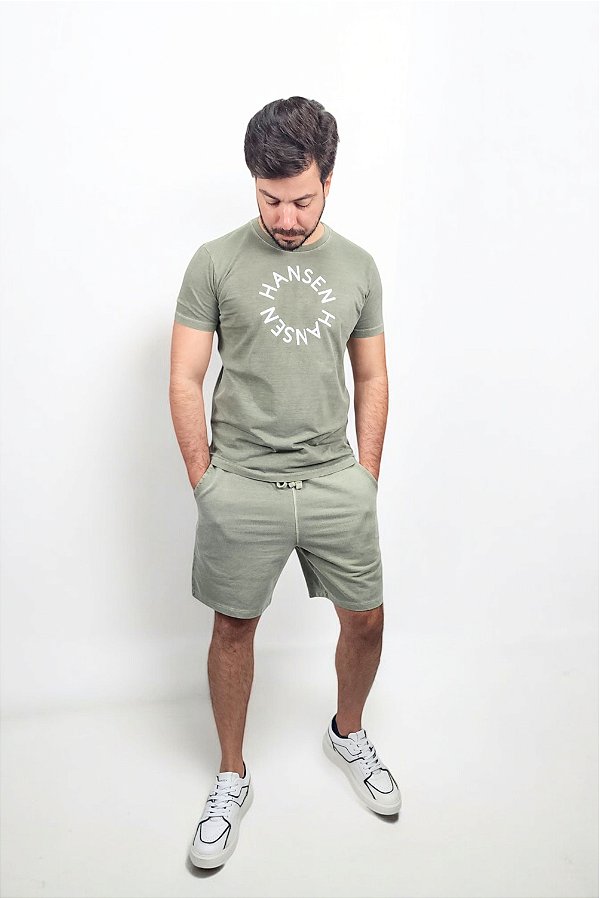 Camiseta Premium N.A ISLAND Verde Oliva Estonada