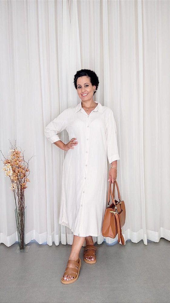 Vestido Chemise Listras Nude