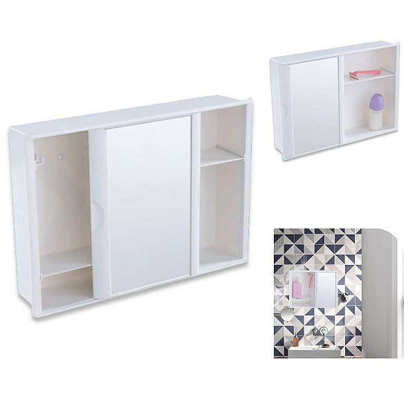 Armario Banheiro Plastico Porta De Correr Espelho 41 X 28 Cm A21 Astra