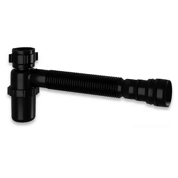 Sifão Copo Preto Universal Sanfonado Pia Tanque Lavatório