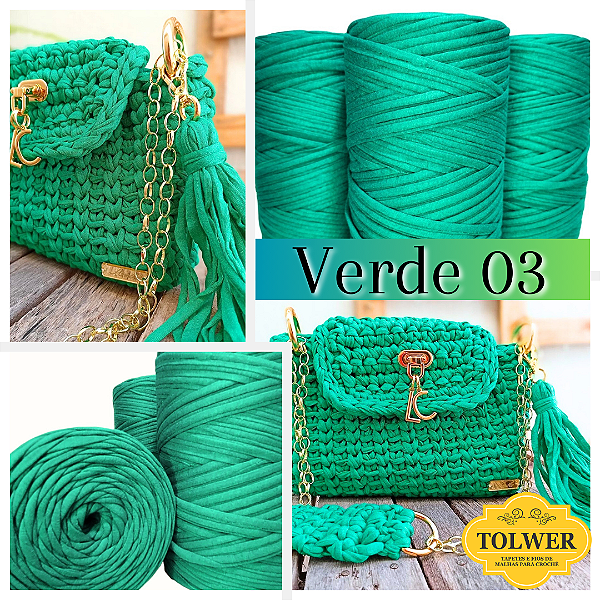 Fio de malha para Crochê e Macramê residual 500g Cor Verde 03 Viscolycra