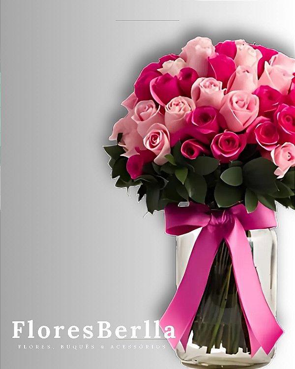 Buquê de Rosas com vaso de vidro