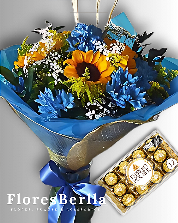 Arranjo de girassol mix com  12 ferreiro Rocher.