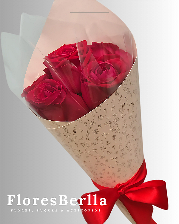 Cone com 5 unidades de Rosas Vermelhas