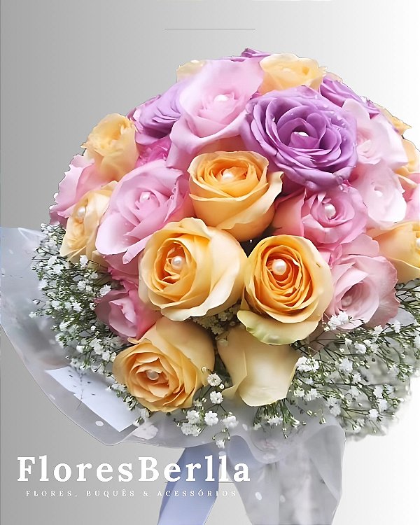 Buquê de Noiva (20 Rosas nos Tons Lilás, Chá e Rosa Claro)
