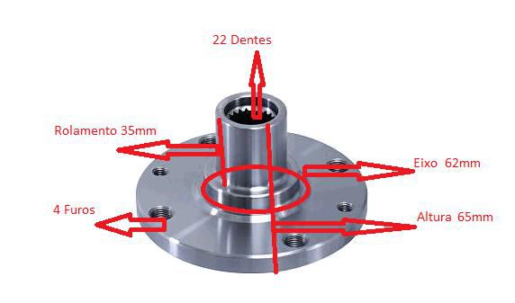 Cubo Roda Dianteiro - Mobi 1.0 8v após 2016...C/ABS - 4 Furos / 22 Estrias / Furos Do Rolamento 35 mm