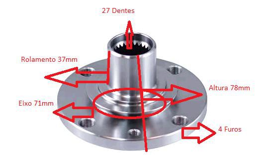 Cubo Roda Dianteiro - Doblo 1.3/1.4/1.6/1.8 8v/16v 2001 a 2016 - S/ABS - Estrias 27