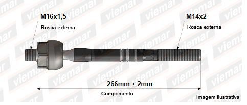 Barra Axial Direção - Palio 1.0/1.4 8v - 1.6 16v após 2010... - Rosca Grossa - (16 x 1,5 mm -14 x 2 mm -266 mm)