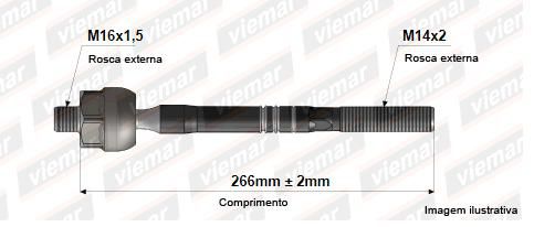 Barra Axial Direção - Strada Working Hard 1.4 8v 2014 a 2020 - Rosca Grossa - (16 x 1,5 mm-14 x 2 mm-266 mm)