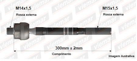 Barra Axial Direção - Hilux RAV4 2.0 16v 2001 a 2003 - (14 x 1,5 mm -15 x 1,5 mm-300 mm )
