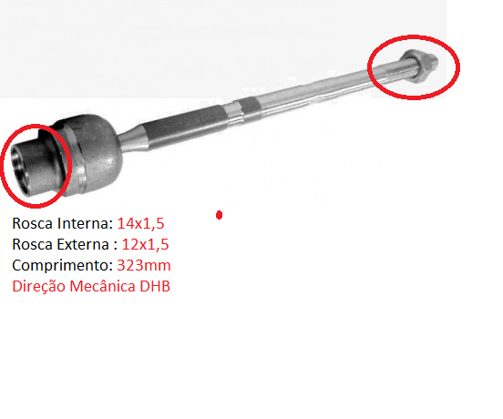 Barra Axial Direção - Corsa SW 1.0/1.6 16v-1.6 8v 1997 a 2003- D/Mecânica DHB (4x1.5 / 12x1.5 - 23mm)