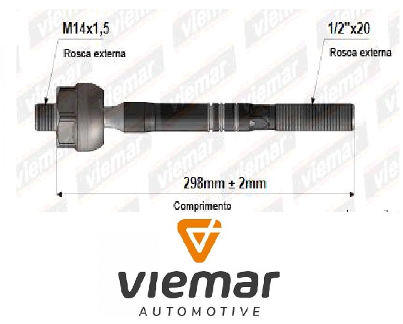 Barra Axial Direção - Fiesta 1.3 8v 1993 a 1995 ( M14x1,5mm-1/2x2,0mm:298mm)