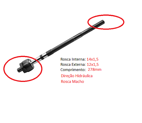 Barra Axial Direção - Corsa Classic 1.0 8v 1996 a 2014- D/Hidráulica (14x1.5 / 12x1.5 - 278mm)