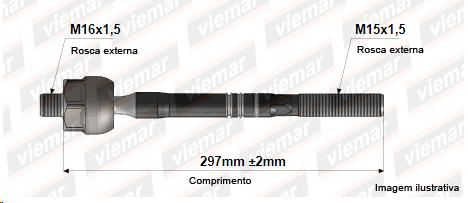 Barra Axial Direção - Fiat Argo 1.0/1.3/1.8 8V/16v após 2018... - (16 x 1,5 mm -15 x 1,5 mm - 297 mm )