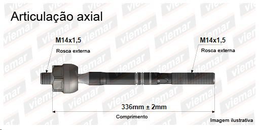 Barra Axial Direção - Celer 1.5 16v 2013 a 2018 - ( 14 x 1,5 mm - 14 x 1,5 mm -336 mm )