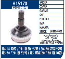 Homocinética Roda - Peugeot 405 2.0 16V 1992 a 1996 - 34x25 - C/ABS